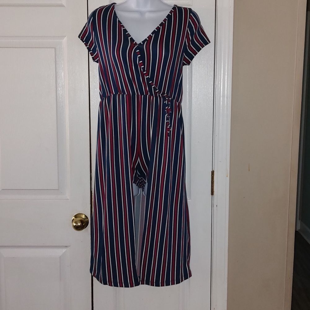 Girls Pinc  Premium  super soft  navy red white striped  dress  SZ  14